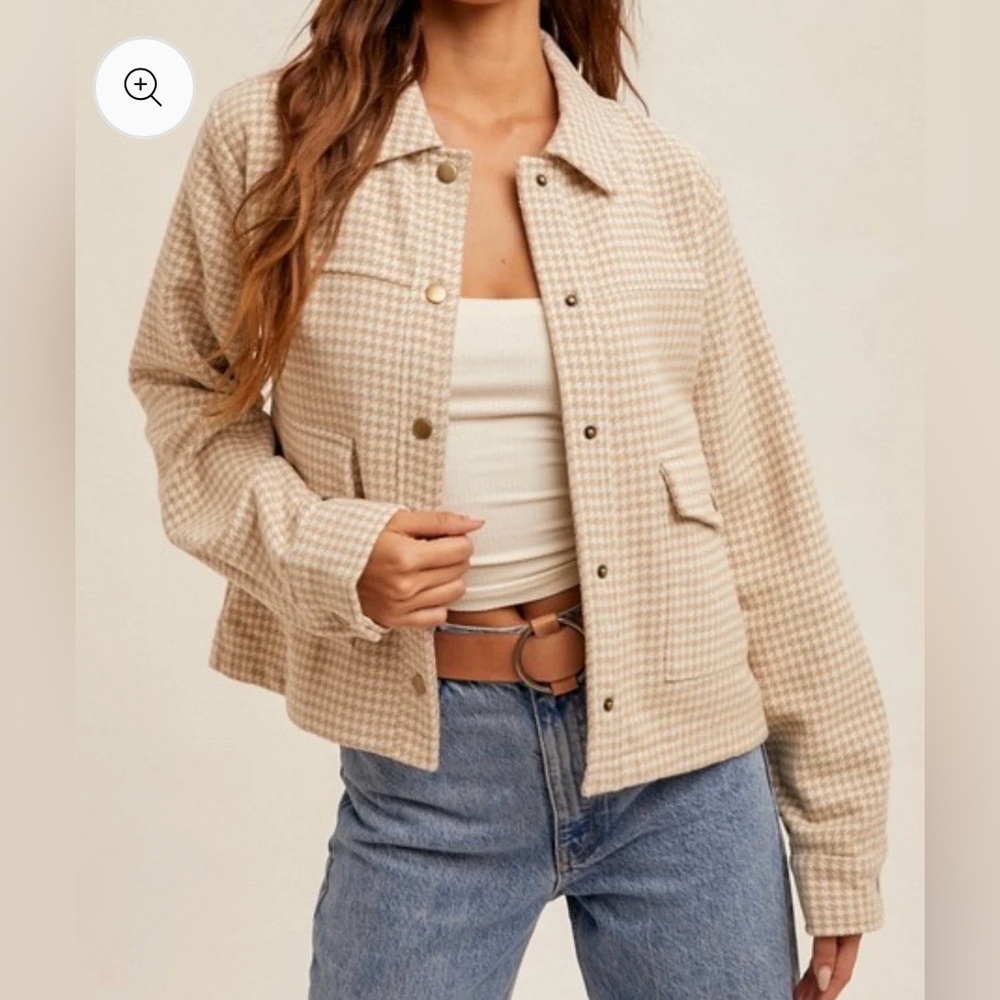 Hem & Thread Beige Houndstooth Jacket